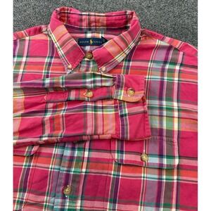 Ralph Lauren Plaid Button Down Shirt Pink Multicolor Cotton Men XXL Vtg Madras